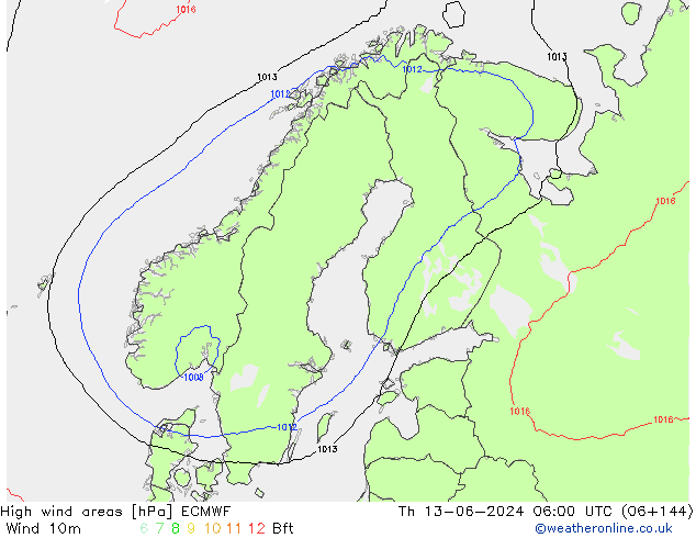 High wind areas ECMWF gio 13.06.2024 06 UTC