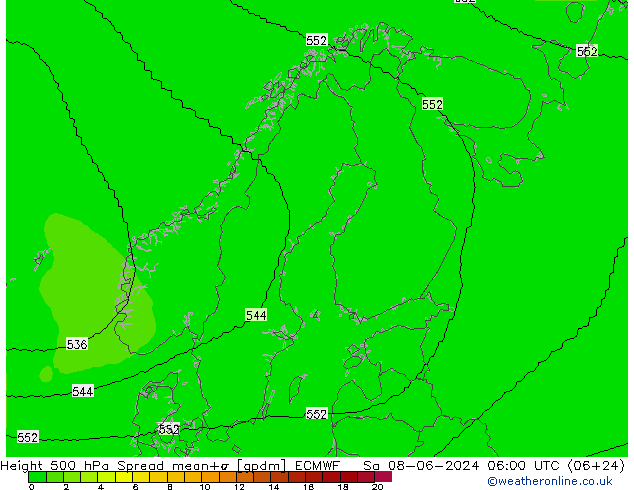 Height 500 hPa Spread ECMWF Sa 08.06.2024 06 UTC