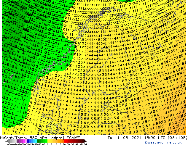 Height/Temp. 850 hPa ECMWF Ter 11.06.2024 18 UTC