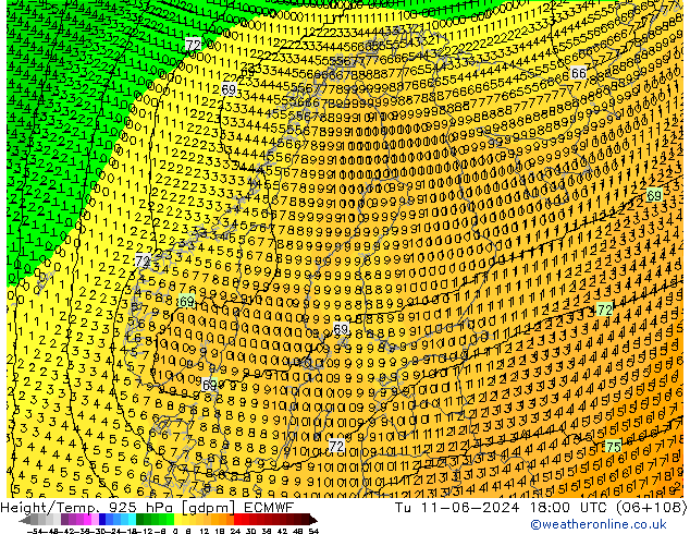 Height/Temp. 925 hPa ECMWF Tu 11.06.2024 18 UTC