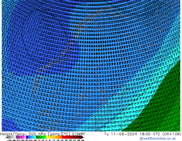 Hoogte/Temp. 500 hPa ECMWF di 11.06.2024 18 UTC