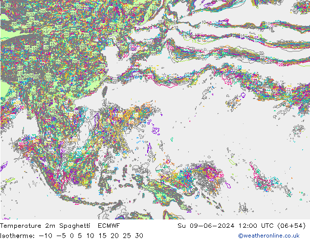 Temperature 2m Spaghetti ECMWF Su 09.06.2024 12 UTC