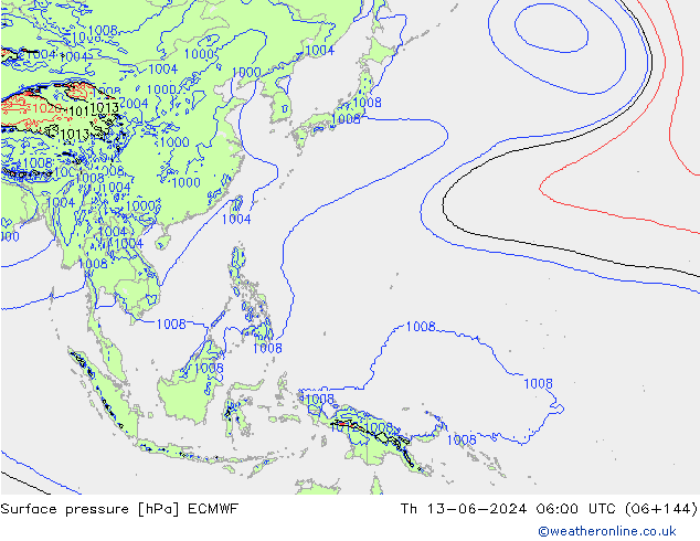 ciśnienie ECMWF czw. 13.06.2024 06 UTC