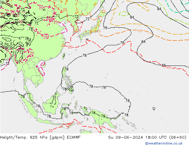 Hoogte/Temp. 925 hPa ECMWF zo 09.06.2024 18 UTC
