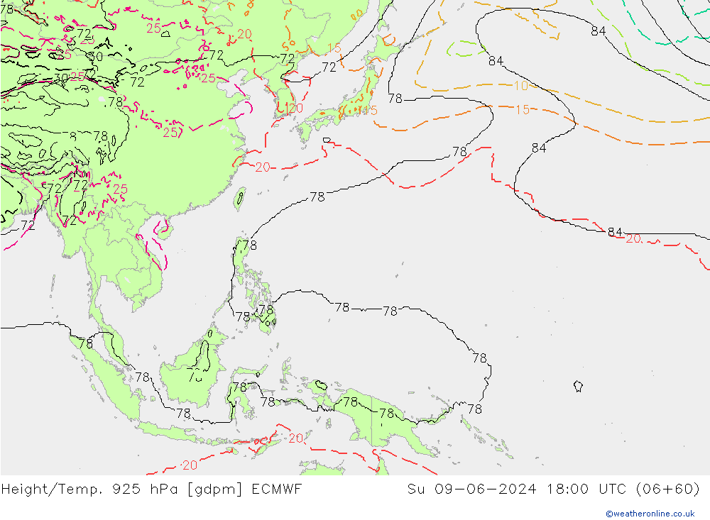 Hoogte/Temp. 925 hPa ECMWF zo 09.06.2024 18 UTC