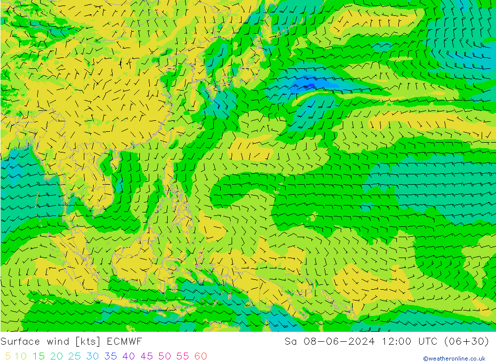 Wind 10 m ECMWF za 08.06.2024 12 UTC