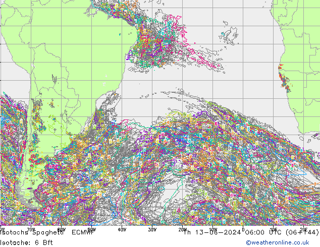 Izotacha Spaghetti ECMWF czw. 13.06.2024 06 UTC