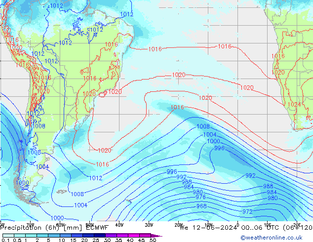 Precipitación (6h) ECMWF mié 12.06.2024 06 UTC