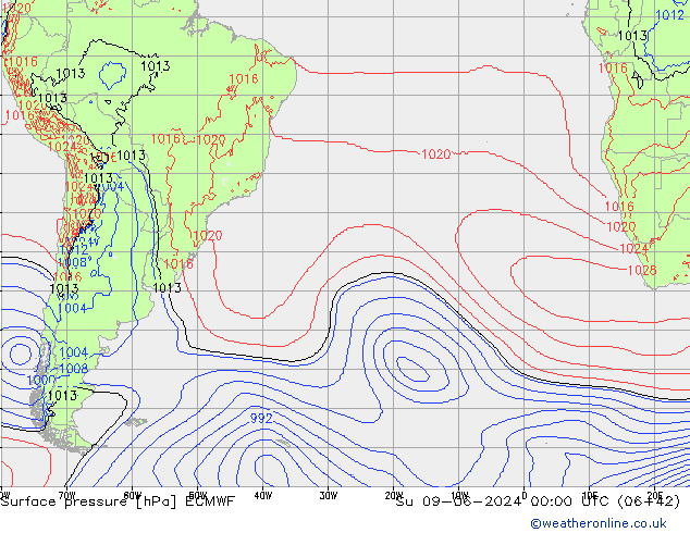 Atmosférický tlak ECMWF Ne 09.06.2024 00 UTC