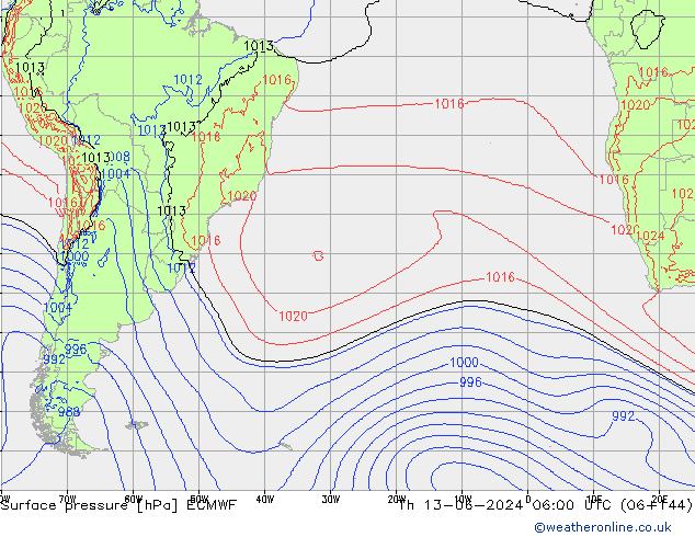 Surface pressure ECMWF Th 13.06.2024 06 UTC