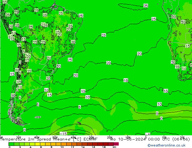 Temperatura 2m Spread ECMWF Seg 10.06.2024 00 UTC