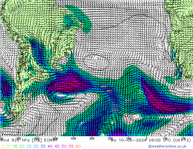 Viento 925 hPa ECMWF lun 10.06.2024 06 UTC