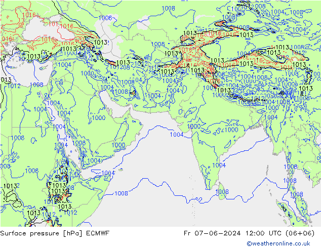 地面气压 ECMWF 星期五 07.06.2024 12 UTC