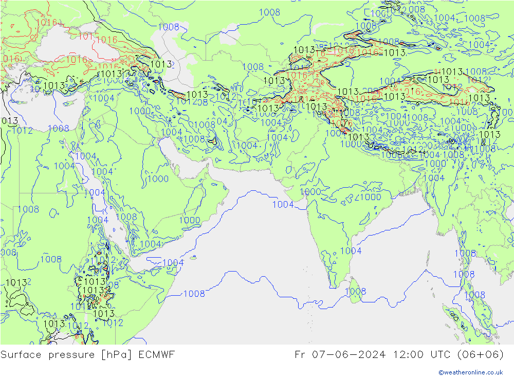 Atmosférický tlak ECMWF Pá 07.06.2024 12 UTC