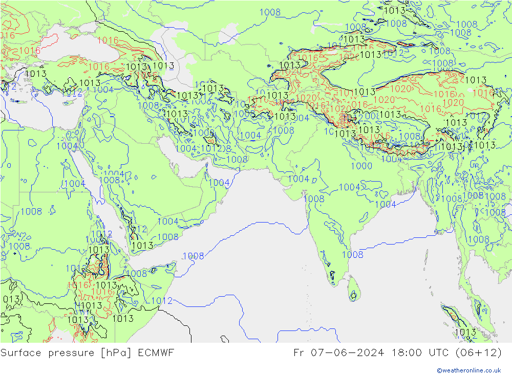 Presión superficial ECMWF vie 07.06.2024 18 UTC