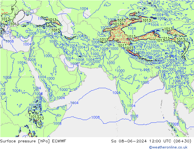 Surface pressure ECMWF Sa 08.06.2024 12 UTC