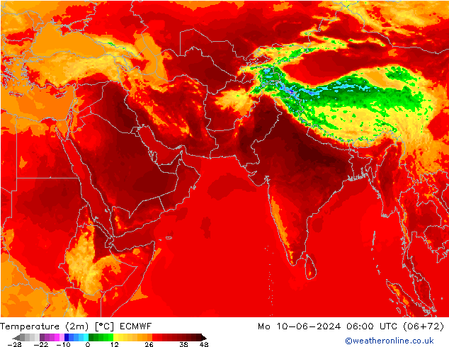 Temperatuurkaart (2m) ECMWF ma 10.06.2024 06 UTC