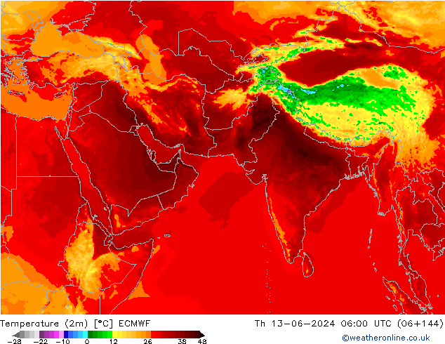 Temperature (2m) ECMWF Th 13.06.2024 06 UTC