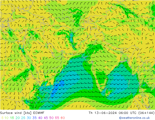 Surface wind ECMWF Th 13.06.2024 06 UTC