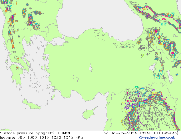 приземное давление Spaghetti ECMWF сб 08.06.2024 18 UTC