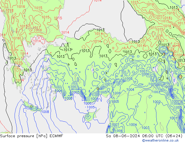 Surface pressure ECMWF Sa 08.06.2024 06 UTC