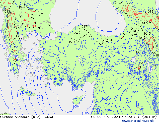 приземное давление ECMWF Вс 09.06.2024 06 UTC