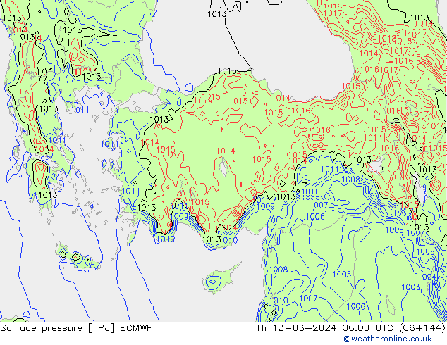 Surface pressure ECMWF Th 13.06.2024 06 UTC