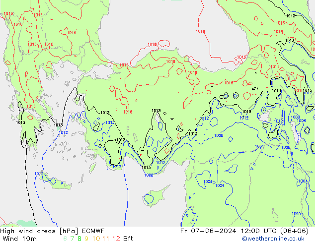 High wind areas ECMWF пт 07.06.2024 12 UTC