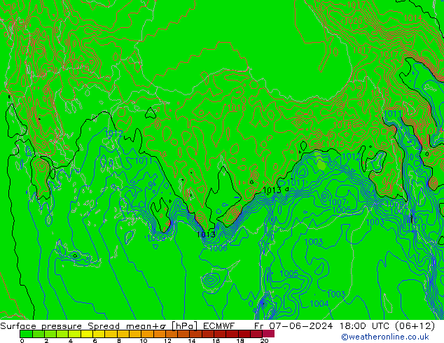 Surface pressure Spread ECMWF Fr 07.06.2024 18 UTC