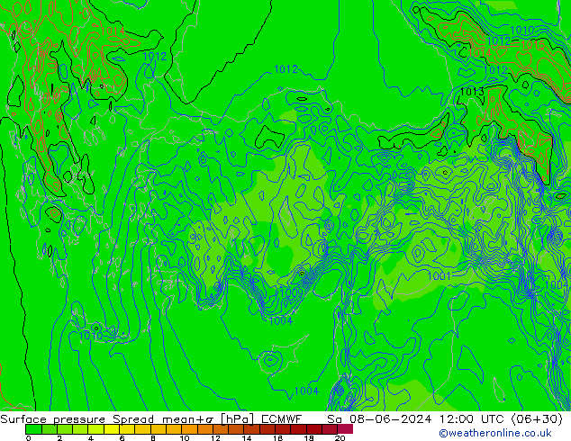 приземное давление Spread ECMWF сб 08.06.2024 12 UTC