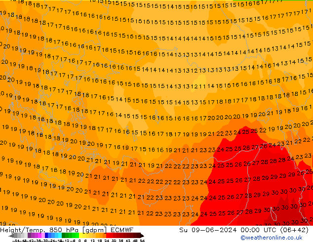 Height/Temp. 850 hPa ECMWF nie. 09.06.2024 00 UTC