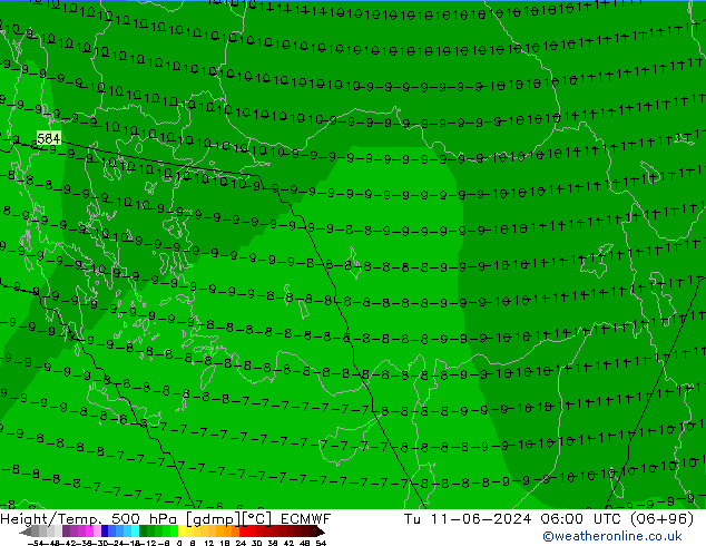 Yükseklik/Sıc. 500 hPa ECMWF Sa 11.06.2024 06 UTC