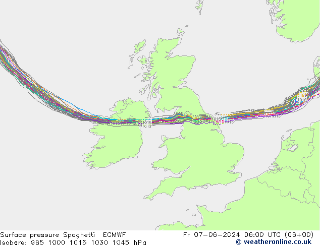 Atmosférický tlak Spaghetti ECMWF Pá 07.06.2024 06 UTC