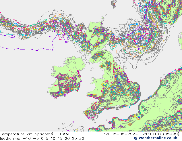 карта температуры Spaghetti ECMWF сб 08.06.2024 12 UTC