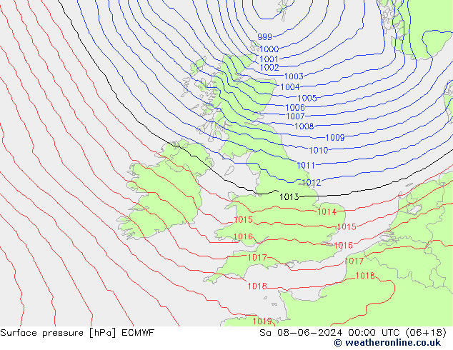 Atmosférický tlak ECMWF So 08.06.2024 00 UTC