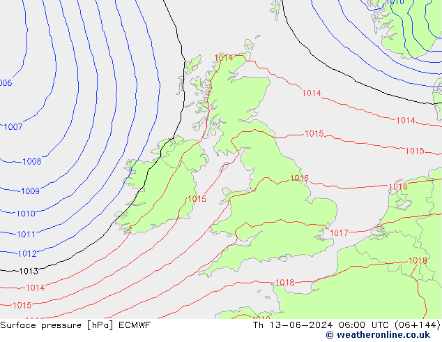 pressão do solo ECMWF Qui 13.06.2024 06 UTC