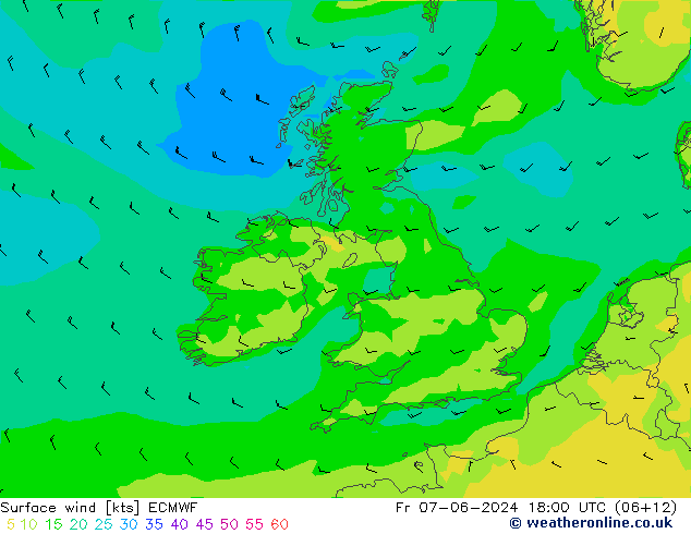 Bodenwind ECMWF Fr 07.06.2024 18 UTC