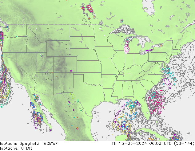 Isotachs Spaghetti ECMWF gio 13.06.2024 06 UTC