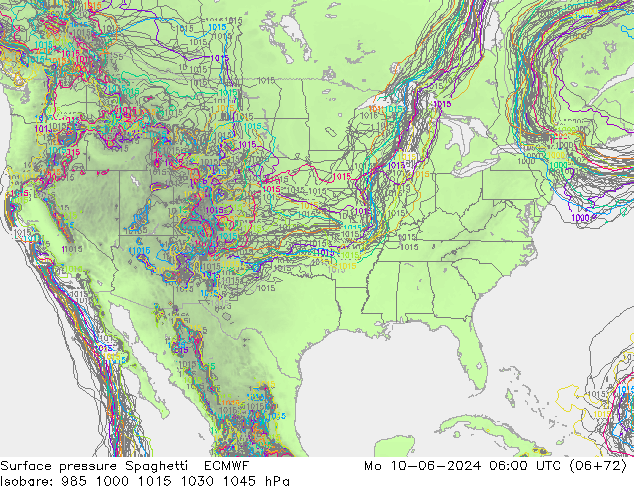 Presión superficial Spaghetti ECMWF lun 10.06.2024 06 UTC