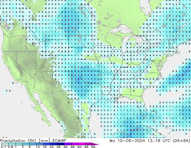 Precipitazione (6h) ECMWF lun 10.06.2024 18 UTC