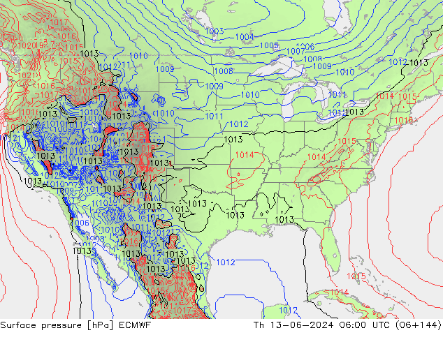 Pressione al suolo ECMWF gio 13.06.2024 06 UTC