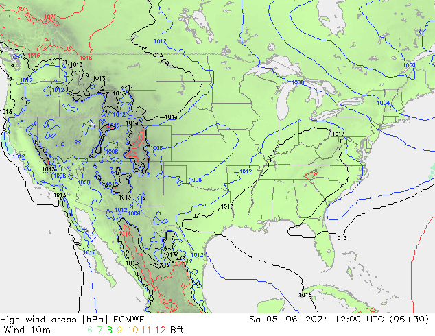 yüksek rüzgarlı alanlar ECMWF Cts 08.06.2024 12 UTC