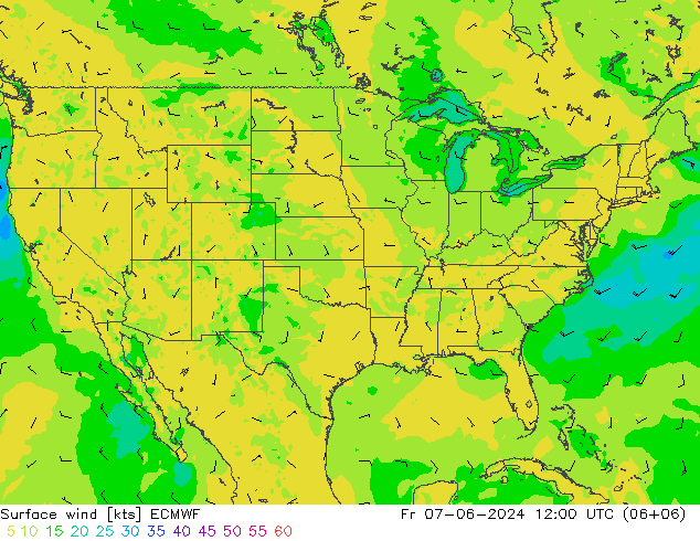 Surface wind ECMWF Fr 07.06.2024 12 UTC