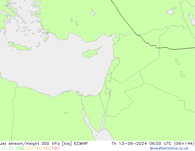 Jet stream/Height 300 hPa ECMWF Čt 13.06.2024 06 UTC