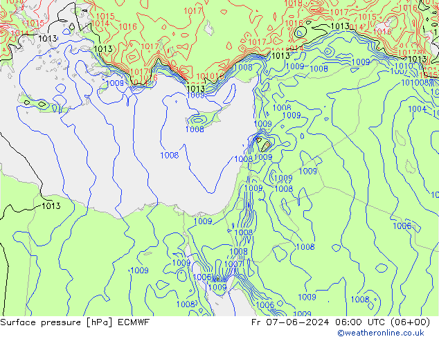 Luchtdruk (Grond) ECMWF vr 07.06.2024 06 UTC