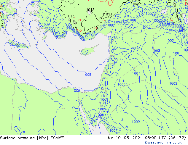 Atmosférický tlak ECMWF Po 10.06.2024 06 UTC