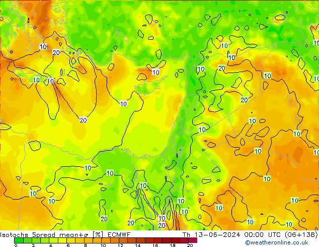 Isotachs Spread ECMWF Th 13.06.2024 00 UTC