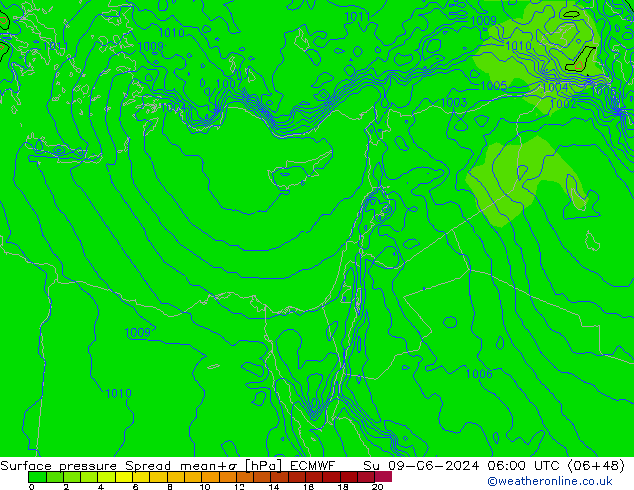 Surface pressure Spread ECMWF Su 09.06.2024 06 UTC