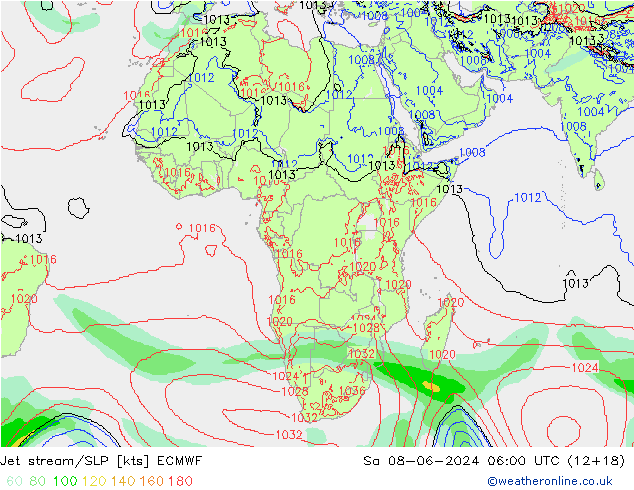 Prąd strumieniowy ECMWF so. 08.06.2024 06 UTC