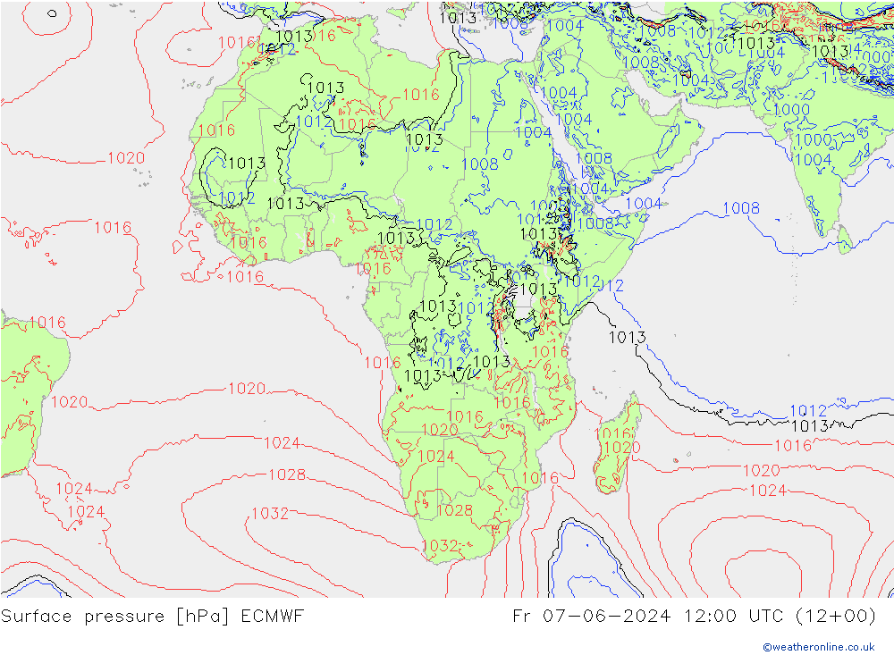 pressão do solo ECMWF Sex 07.06.2024 12 UTC